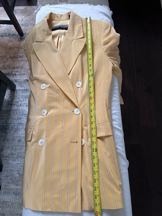 Vintage Ellen Tracy 100% Silk Blazer Yellow Pinstripe Double Breasted Size 10 - Picture 13 of 13